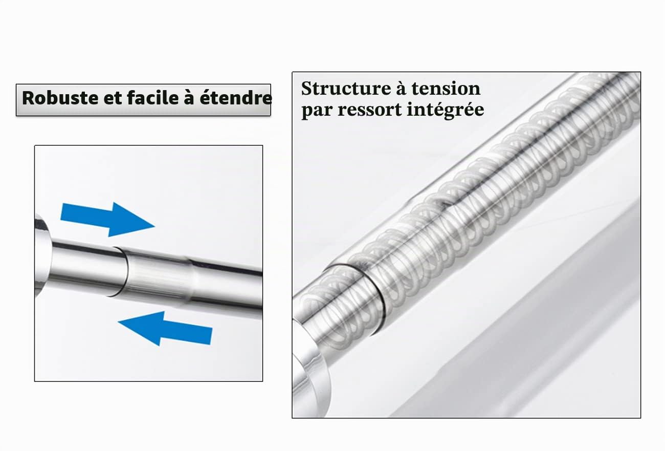Tringle Extensible pour Rideau de Douche 105-170CM, Acier Inoxydable Barre Télescopique pour Rideau, Vêtement, Salle de Bains, Fenêtres ou Portes
