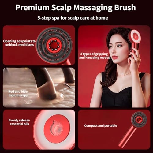 Image of Premium Head Scalp Electric Massager Comb | Scalp Massaging Brush with 3 In 1 Hair Oil Applicator | IPX7 Waterproof,Portable Deep Massager For Hair & Head Relaxation at Home | Shiatsu Massage for Hair Growth /Stress Relax(Red) E2