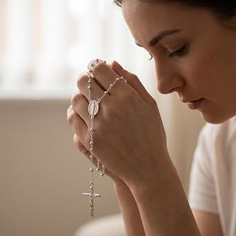 Alexander Castle Solid 925 Sterling Silver Rosary Beads Catholic for Women Ladies Kids - Miraculous Medal Junction - 3mm Beads Rosary with Jewellery Gift Box