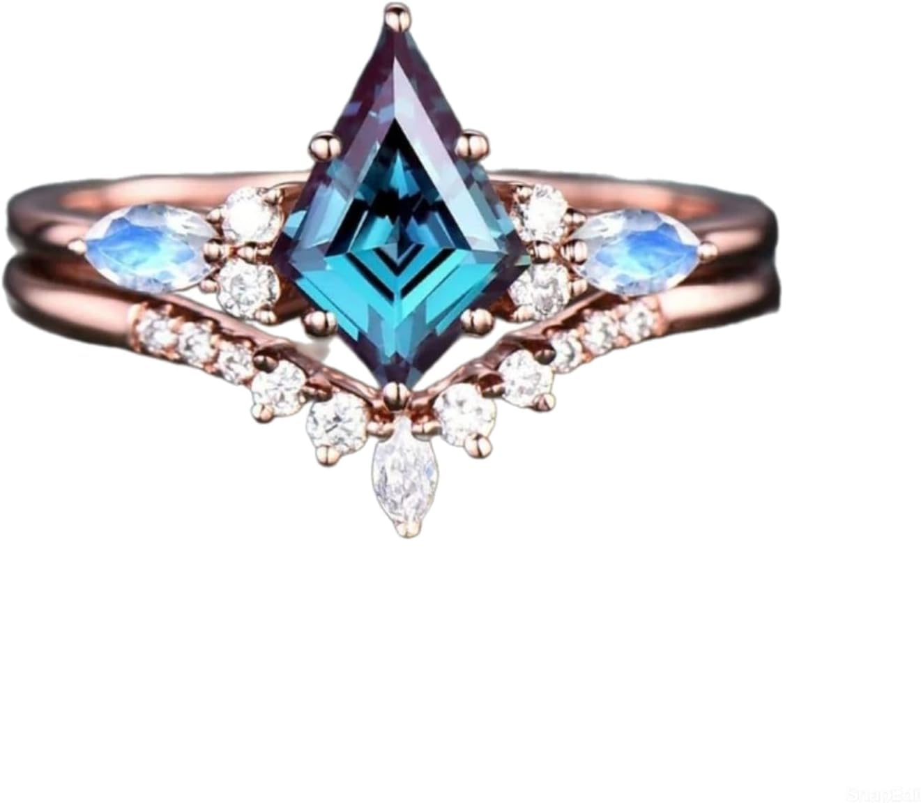 Generic Vintage Alexandrite engagement ring set kite cut ring rose gold art deco marquise cut moonstone ring moissanite wedding ring set for women, Green