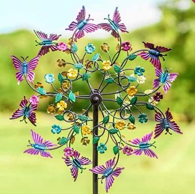 vivpro Outdoor Windmill Decoration,Wheel Spinner,Colorful Pink and Purple Butterfly Metal Wind Spinner Garden Outdoor Decoration, Multicolor