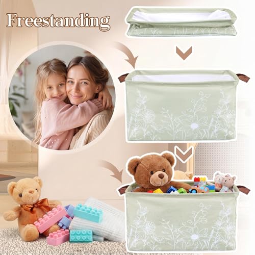 Image of Fourluoo 6 Pack Floral Storage Basket with Handles Clothes Storage Basket Bin Foldable Box Bins Organizer for Closet Shelf Nursery Kid Room Book Toy Chest(6,Flower Line Drawing)