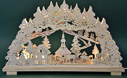 Heinz Handelskontor Schwibbogen Lichterbogen Leuchter Seiffener Dorf 10flammig innenbeleuchtet Natur 58 cm breit Weihnachten Advent Geschenk Dekoration (10758)
