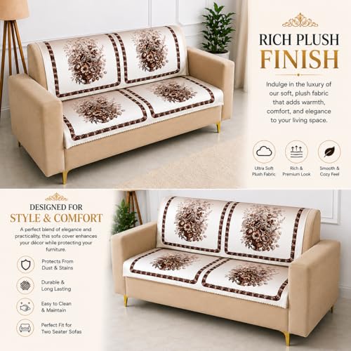 Image of Homerz Premium 'Luxe Series' Holland Velvet Sofa Cover | Smooth Finish | Anti-Skid Fleece Backing | Soft Touch Couch Protector for Living Room (Rust, 2 Seater, Seat Cover with Backrest)