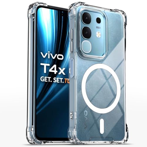 Image of Pikkme Back Cover for Vivo T4x 5G / iQoo Z10x 5G / Vivo Y31 Pro 5G Mag-Safe Shockproof PC + TPU Protective Case Magnetic Support Bumper Case (Transparent Mag-Safe)