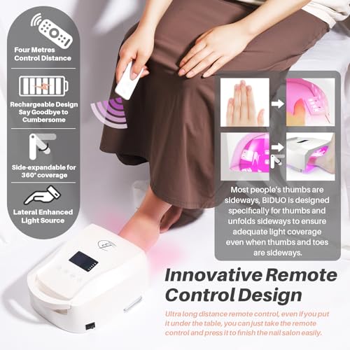 Image of 96W Cordless Nail Lamp, Pearl White Nail Dryer with Remote Control,Auto Sensor,Reflective Magnetic Bottom,Cooling Fan & 4 Timer,Rechargeable Professional LED UV Light for Nails Gel Polish