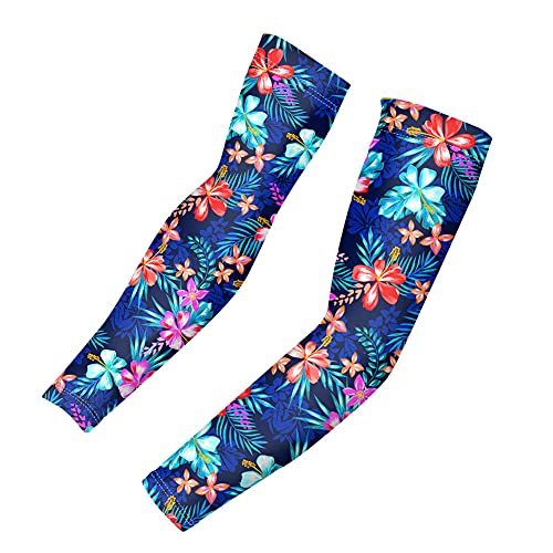 Binienty Hawaiian Hibiscus Floral Print UV Protection Arm Sleeves for Women Men, Cooling Sports Compression Arm Cover Shield