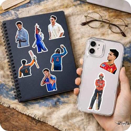 Image of Abhishek Sharma Stickers Pack (25 Pieces) - Cricket Vinyl Stickers for Laptop, Mobile, Water Bottle, Helmet | Waterproof & Durable | Gifts for Cricket Fans | Abhishek Sharma Merch