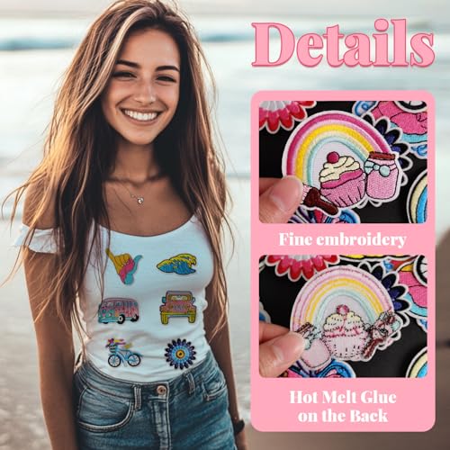 AXEN 60PCS Embroidered Iron on Patches DIY Accessories, Random Assorted Decorative Patches,Cute Sewing Applique for Jackets, Hats, Backpacks, Jeans, 60 Pieces Package