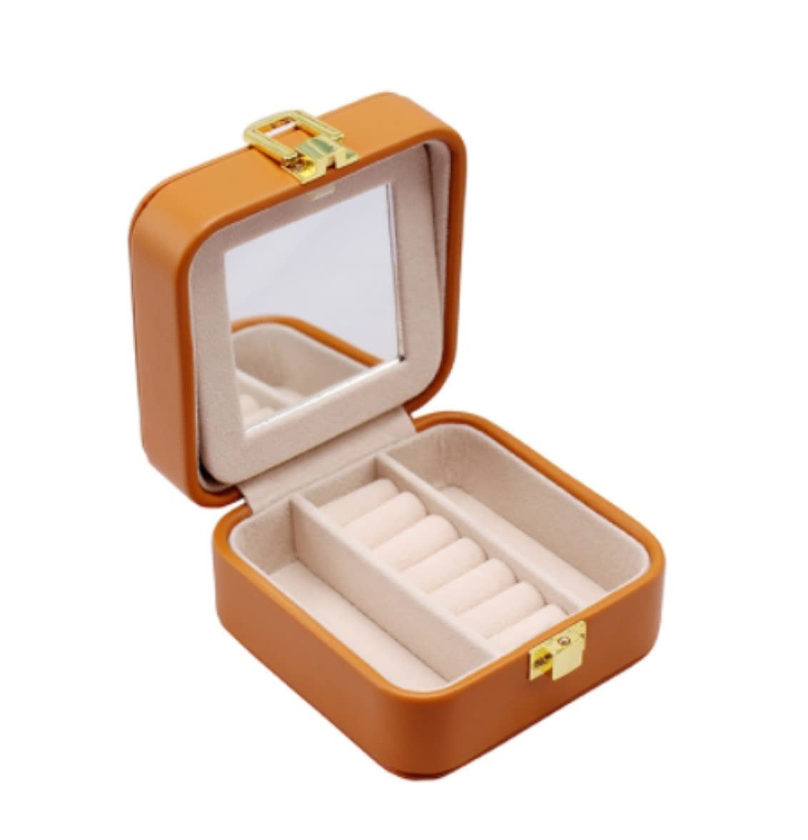 Organizer na Biżuterię Etui Na Biżuterię Podróżne Pudełko Z Biżuterią Mały Lustrzany Organizer Biżuterii Przenośny Futerał Podróżny Naszyjnik PU Przechowywanie Etui do Przechowywania(Oranje)