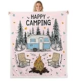 Loussiesd Manta de sherpa rosa para camping, caravana, caravana, para sofá, rústico, casa de campo, súper suave, acogedora, manta de camping feliz para invierno, manta de felpa de 40 x 50 pulgadas