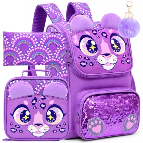 Image of KLFVB 3PCS Backpack for Girls and Boys, 15 inch Unicorn Dinosaur Bookbag with Lunch Box, Kids Preschool School bag