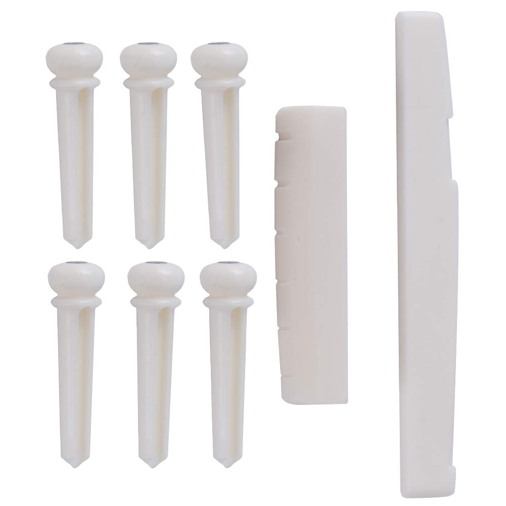 TANIQIACA Guitar Nut & Bridge Saddle Set with Pins, Real Cow Bone, Professional Acoustic Guitar Accessories for Enhanced Performance