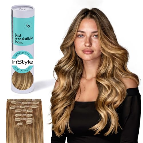 Irresistible Me Real Human Hair Extensions Clip Ins – 100% Human Hair Clip In Extensions for Length & Volume – Invisible Extension – Heat Resistant & Dyeable – Caramel Balayage, 14 Inches