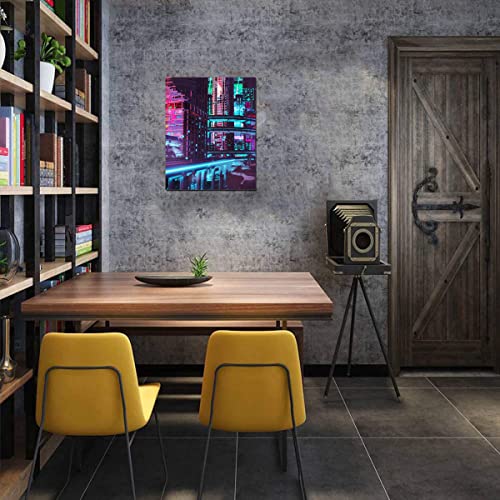 Taomi Teal Blue Abstract Science Fiction Poster Game Room Decor Cyberpunk City Neon Metropolis Landscape Artwork For Playroom Wall Art Frame Canvas Print 12X14Inch Bedroom Décoration #TOP1