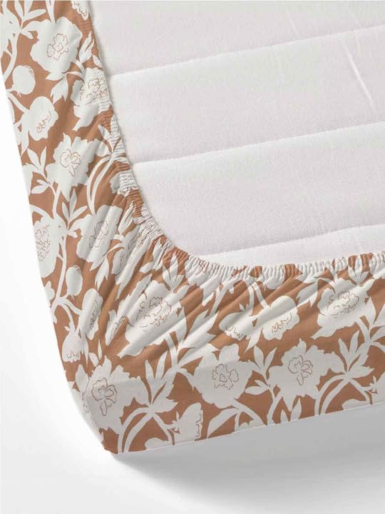 Image of 350 TC Premium Heavy Cotton Feel Elastic Fitted Bedsheet King Size with 2 Frill Pillow Covers King Size || Double Bed with All Around Elastic (Brown Floral, King)