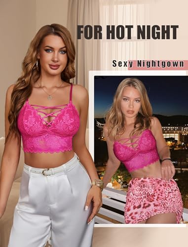 Image of Avidlove Bralettes for Women V Neck Lace Camisole Y2K Tank Top Strappy Cami Unpadded Bra Lingerie Crop Tops Outfits