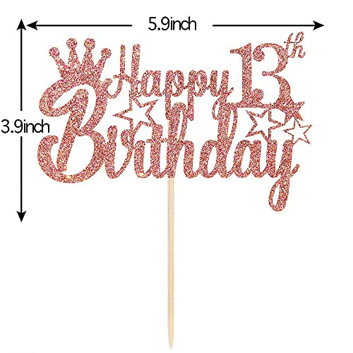 Image of FestikoRose Gold Glitter Happy 13th Birthday Cake Topper for Cheers to 13 Years /Teens 13th Birthday Party Decorations Supplies - High Grade Color