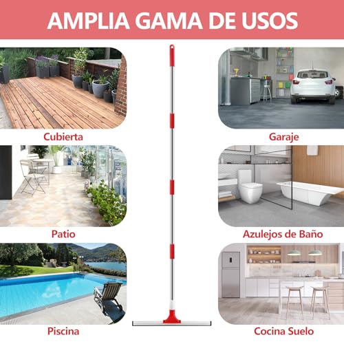 Miniatura 5 de Mitclear Escobilla De Goma De 43cm Para Suelo Con Mango Ajustable 147cm , Escoba De Caucho De Alta Resistencia, Escobillas De Agua Para Limpiar De Ducha, Azulejos, Baño, Garaje, Cocina, Patio, Jardín
