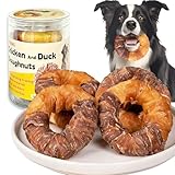CYGJWL Dog Treats Rawhide Sticks Wrapped with Chicken & Duck,Pet Natural Chew 250+G(4pcs),No Artificial Flavors,Long Lasting Rawhide Rings,Fun Donut-Shaped Treats for Small & Large Dogs