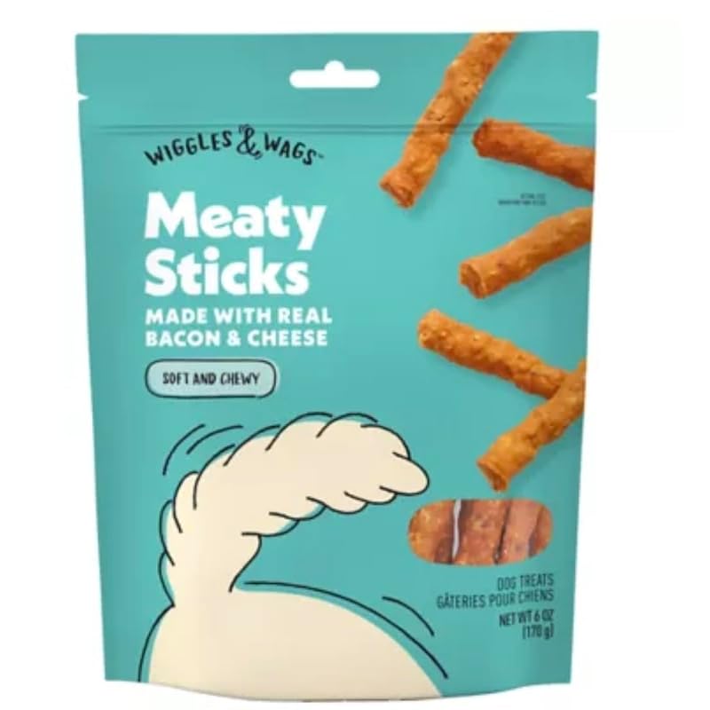 Petisco Macio para Cães em Palitos com Bacon e Queijo wiggles and wags – Pacote com 2
