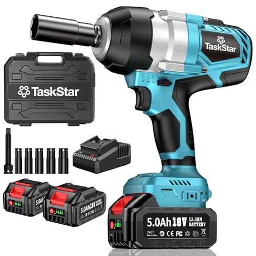 TaskStar Cordless Impact Wrench, 1032Ft-lbs (1400N.m) 1/2 High Torque Brushless Impact Gun, 18V Power Impact Wrench, 5000mAh Battery, 4 Sockets, Variable Speeds for Car/Truck RV/Mower 1 TaskStar Cordless Impact Wrench, 1032Ft-lbs (1400N.m) 1/2 High Torque Brushless Impact Gun, 18V Power Impact Wrench, 5000mAh Battery, 4 Sockets, Variable Speeds for Car/Truck RV/Mower