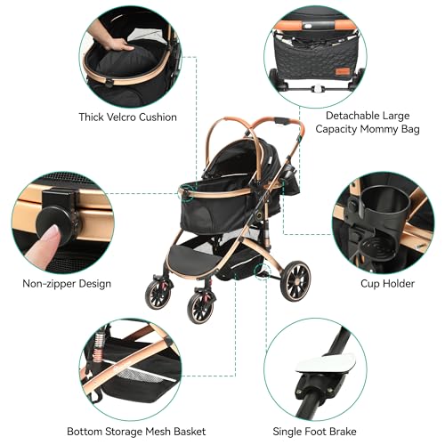YITAHOME Hundewagen für Hunde, Hundebuggy Hunde, Hunde Buggy, Katzenwagen, Hundewagen 3 in 1 Hundebuggy Bis 20kg, Klappbar, Faltbar Hund Kinderwagen, 80 * 59 * 101cm (Schwarz)