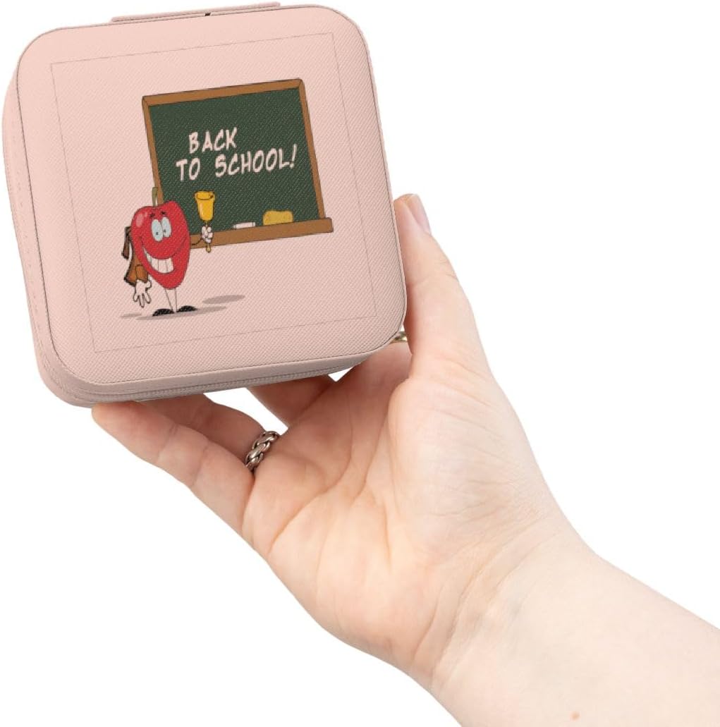 3dRose Cute Apple With Back To School Chalkboard Cartoon Jewelry Travel Case Pink