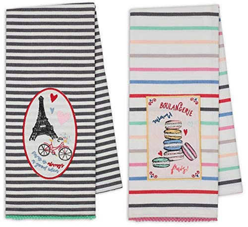 Eiffel Tower & Macarons Embellished French Parisian Kitchen Towels, Set Of 2 Flat Woven Towels For Paris Kitchen Decor, French Kitchen Towels #TOP15