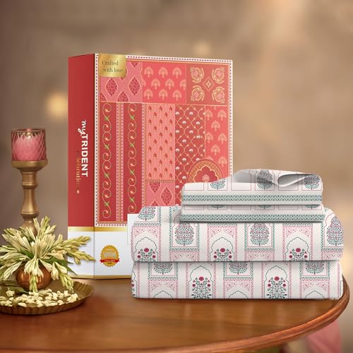 Image of MYTRIDENT Celebration Bedsheet Gifting Collection Double Size - Mehira Pink