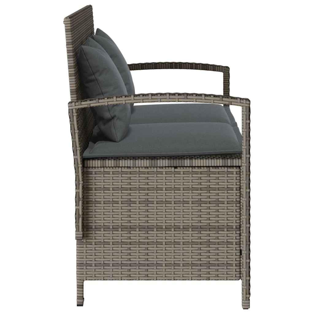 vidaXL Gartenbank mit Stauraum und Kissen Grau Poly Rattan, Gartenbank, Parkbank, Outdoor-Bank, Sitzbank, Terrassenbank, Außenbank, Gartenmöbel