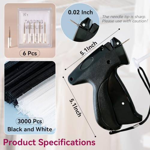 Image of AISOSO Handheld Tagging Gun for Clothes, with 3000 Fasteners, Black | Includes 0.5mm Needle Quick Clothing Fixer, 1500pcs Each in Black & White, for Securing Cuffs, Collars, Tags