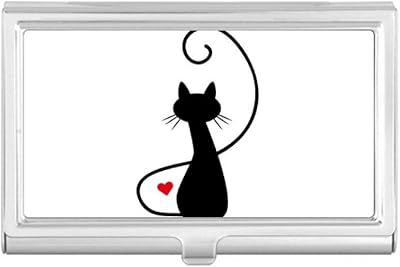 Mewing Heart Cat Sihouette Animal Business Card Holder Case Pocket Box Wallet