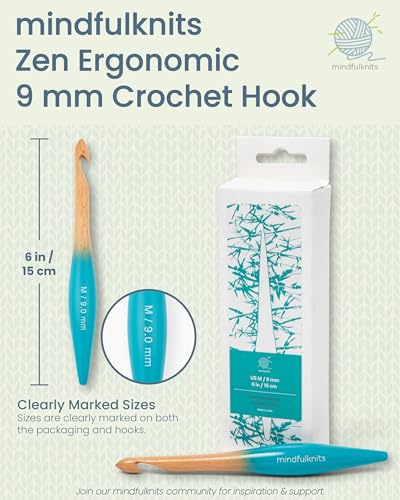Image of mindfulknits Premium Ergonomic Beech Wood Crochet Hook - Size US M, 9mm - 15cm Length - Wooden Crochet Hook - Knitting & Crochet Supplies for Crafting Relaxation & Stress Relief (9mm)