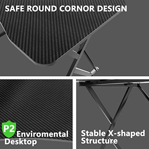 Gaming Desk, Ergonomic Black Home Office Computer Table, Gamer Workstation for PC/Laptop, 43