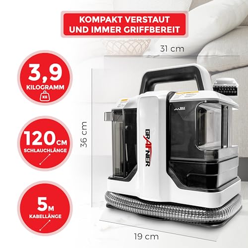 Grafner Waszuiger met dubbele tank en 2 borstels, vlekreiniger voor tapijten, trappen, kussens, auto, voor grote oppervlakken en hardnekkige vlekken, tapijtreiniger, stofzuiger - Image 8