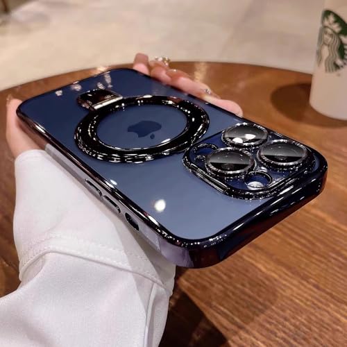 Image of Magnetic Case for iPhone 16 Pro Case Stand & Ring Holder Compatible with MagSafe Built-in Camera Lens Protector Shockproof Phone Case for iPhone 16 Pro 6.3 inch - Deep Blue
