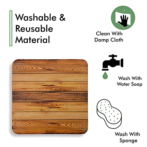 Image of Yellow Weaves 6 Piece Wooden Style PVC Dining Table Placemats, (Color - Wood)
