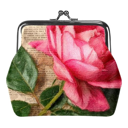 Portamonete Paris Pink Rose su giornale vintage (3) Portafoglio porta monete per donna