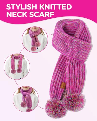 Image of Kids Winter Hat Scarf Gloves Set - Girls Boys Fleece Lined Beanie Hat with Pom Knit Scarf Warm Mittens for Children