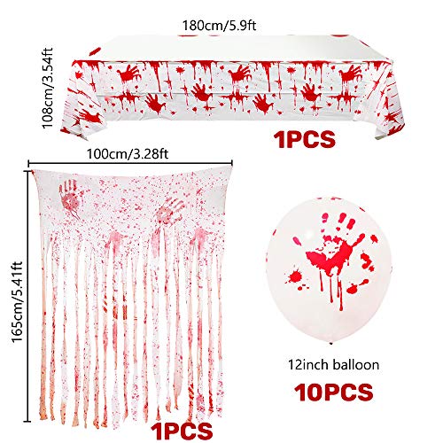 MOVINPE Halloween Bloody Party Decorations, Scary Weapons Knife Garland Hanging Banner, Doorway Curtain, Blood Splatter Tablecloth, Handprints and Footprints Window Stickers, Balloons - Thumbnail 6