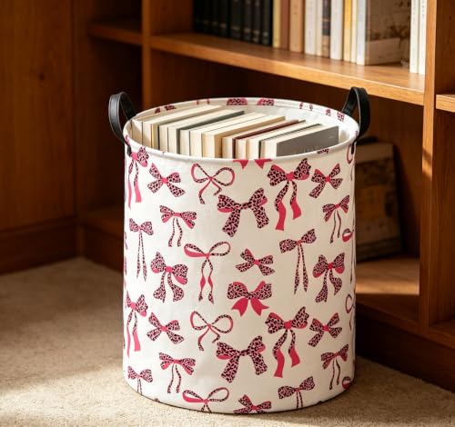 Image of 19.7 inch Laundry Basket,Dirty Clothes Hamper,Waterproof Storage Bin,Room Decor(Leopard Print Bow)