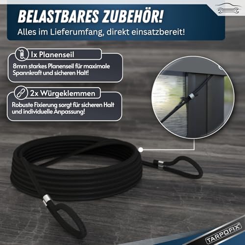 Tarpofix® Anhänger Plane 217 x 117 cm inkl. Planenseil | Anhängerplane Flachplane aus PVC PLANENMATERIAL | Verstärkte Unsinn Anhänger Plane für 750kg PKW Hänger | Abdeckplane Anhänger Abdeckung | Grau