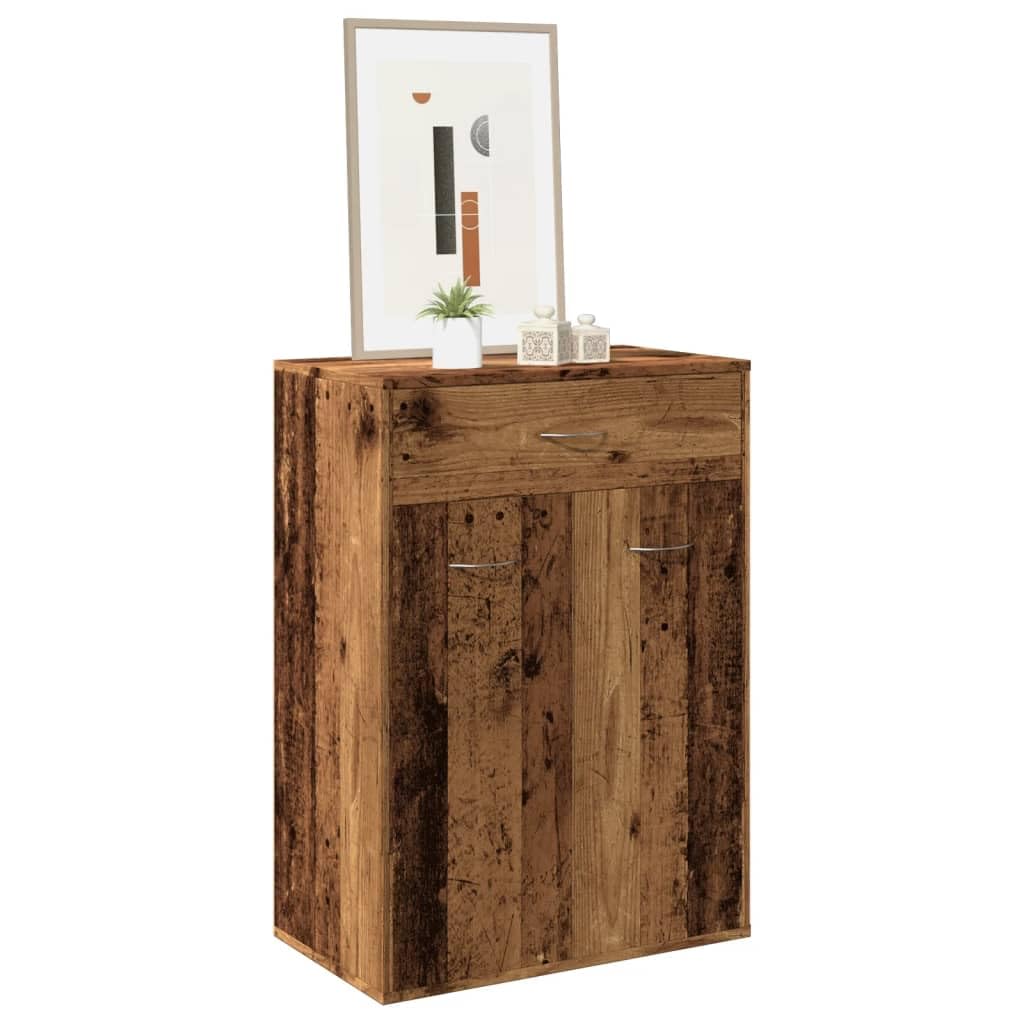 Szafka na buty o wyglądzie starego drewna 60 x 35 x 84 cm, materiał drewnopochodny, 4 półki, z drzwiami, organizer do przedpokoju, ukryte buty