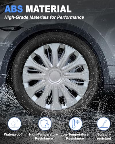 Image of ABX Hubcaps,16 inch hubcaps Set of 4, Wheel Rim Cover ABS Material, Snap On Car Truck SUV Replacement, for Toyota Camry Nissan Mazda etc, Silver