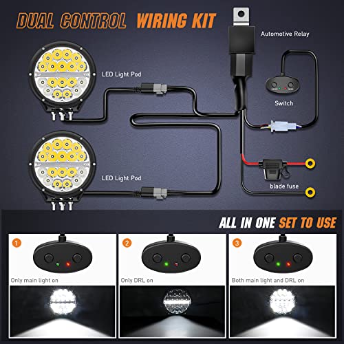Image of Nilight 7 Inch 2 PCS 90W 9850LM Round LED Offroad Driving Lights with DRL | IP68 Waterproof & Spot Flood Combo Beam for Work Light w / 12 AWG DT Connector Wiring Harness Kit on 4x4 Truck ATV UTV SUV