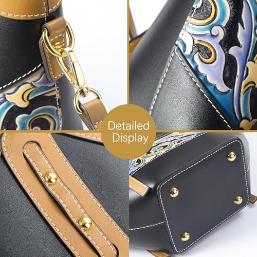 Image of Women's Leather Tote Bag & Large Capacity Hand-Carved Cloud Design, Full-Grain Cowhide