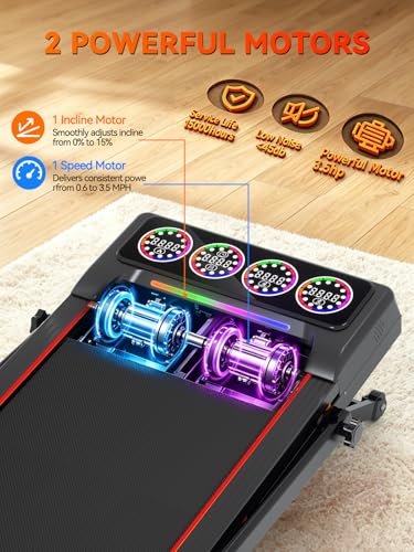 Image of Walking Pad Treadmill with 15% 12-Level Auto Incline& Handle Bar, Ecogou 3.5HP Quiet Under Desk Treadmill,450 lbs Capacity UI Screen & Remote Control, Compact Treadmills for Home Hiking