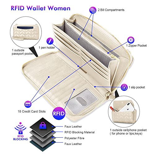 Image of nuoku RFID Blocking Wristlet Wallet for Women, Zip-Around Crossbody Clutch with 2 Removable Straps