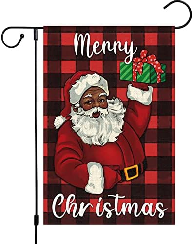Merry Christmas Garden Flag 12x18 Double Sided Buffalo Plaid Vertical